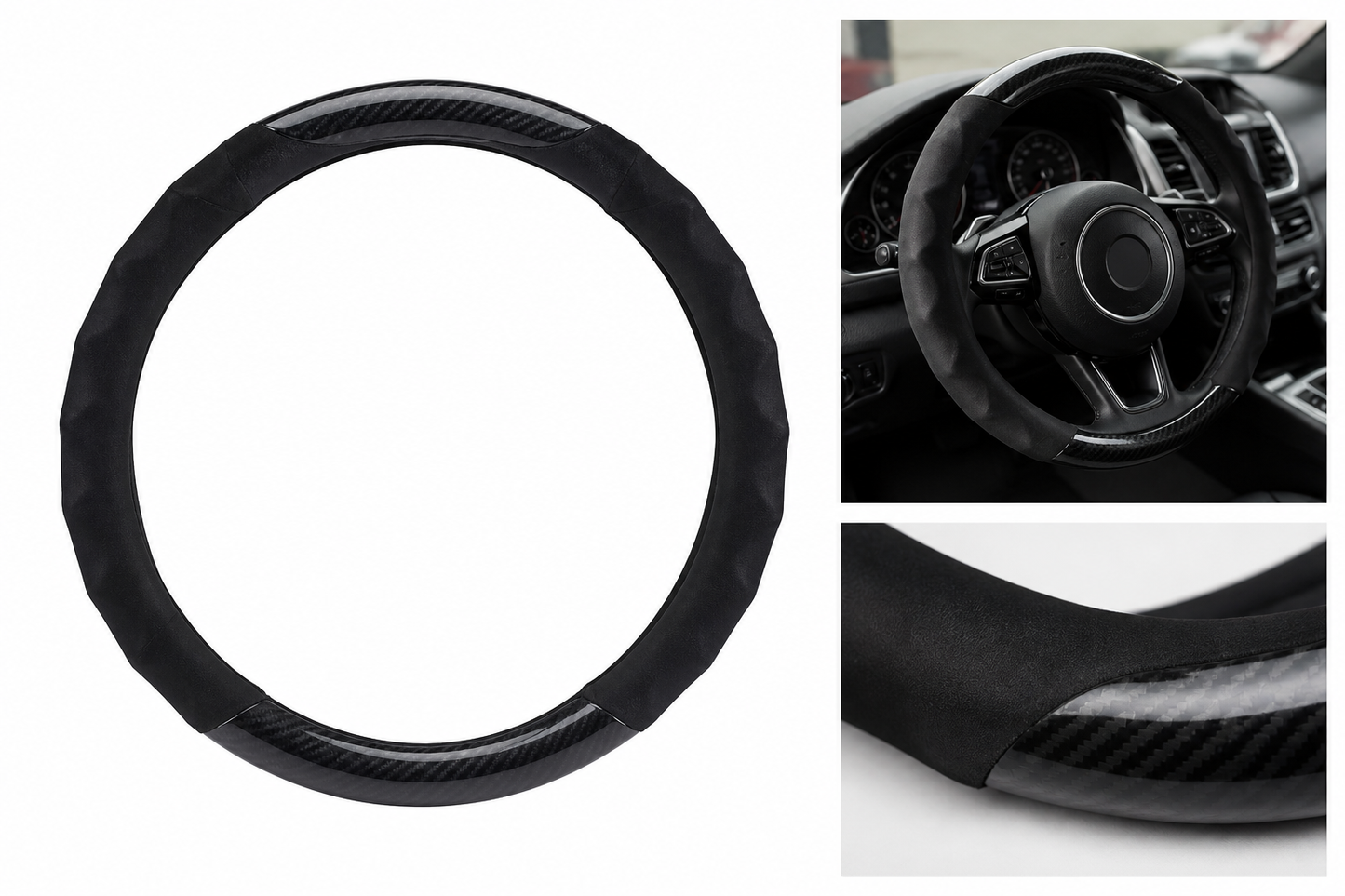 Premium Carbon Fiber Steering Wheel Cover – Anti-Slip, Luxury Grip